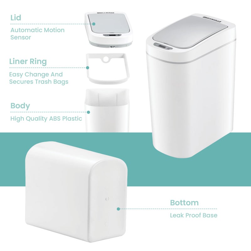 Ninestars AMZ-7-2 Bathroom Automatic Infrared Motion Sensor Trash Can, 1.8 Gal 7L, ABS Plastic Trashcan (Slim, White) - Image 4